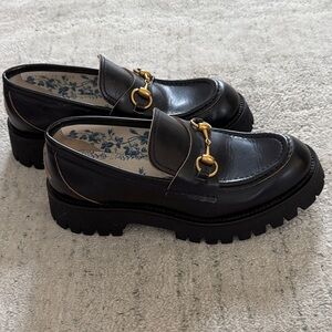 Gucci Black Leather Horsebit Chunky Loafers